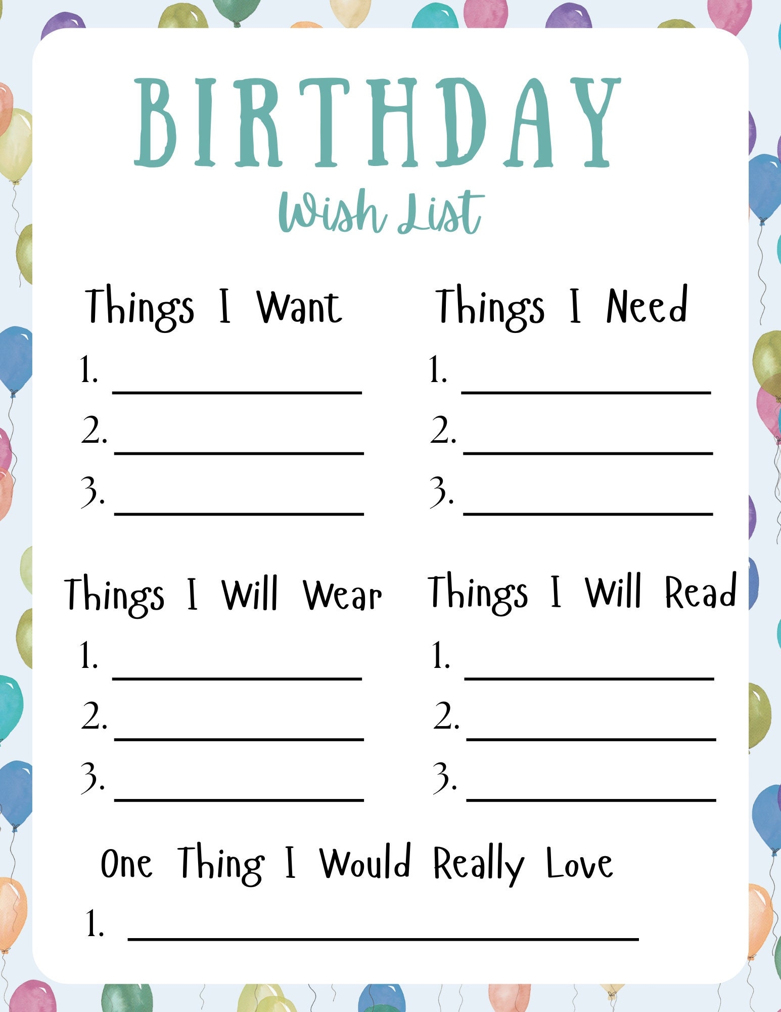 Birthday Wishlist Template 4 Different Templates To Make Your Own Birthday Wishlist Etsy