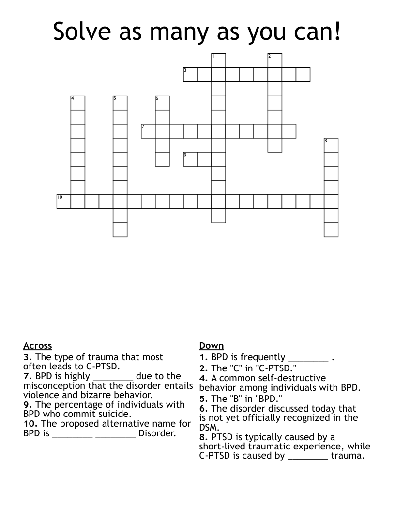 Borderline Persoanlity Disorder Crossword WordMint Borderline Persoanlity Disorder Crossword WordMint