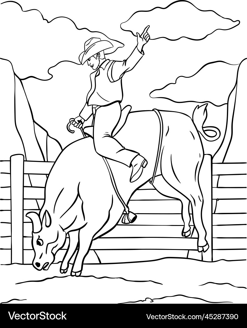 Bull Riding Coloring Page For Kids Royalty Free Vector VectorStock Bull Riding Coloring Page For Kids Royalty Free Vector VectorStock