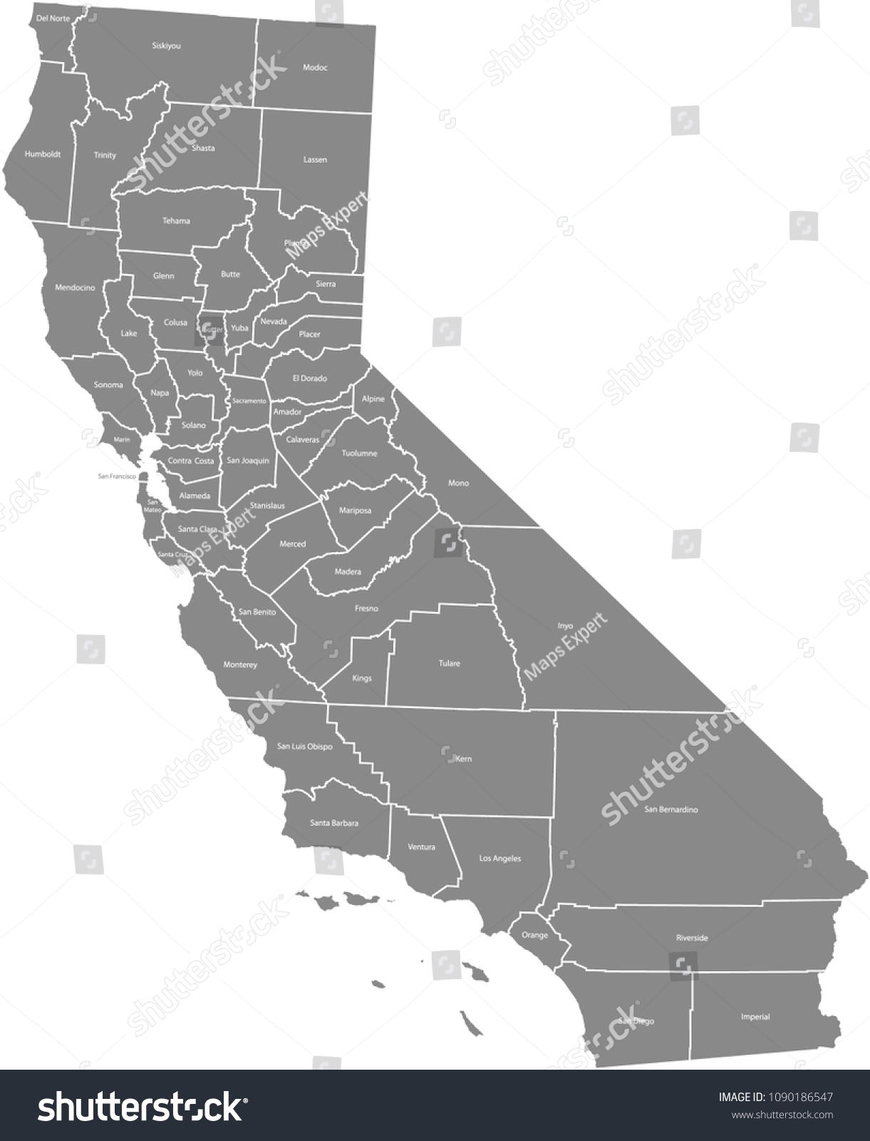 California County Map Vector Outline Gray Stock Vector Royalty Free 1090186547 Shutterstock