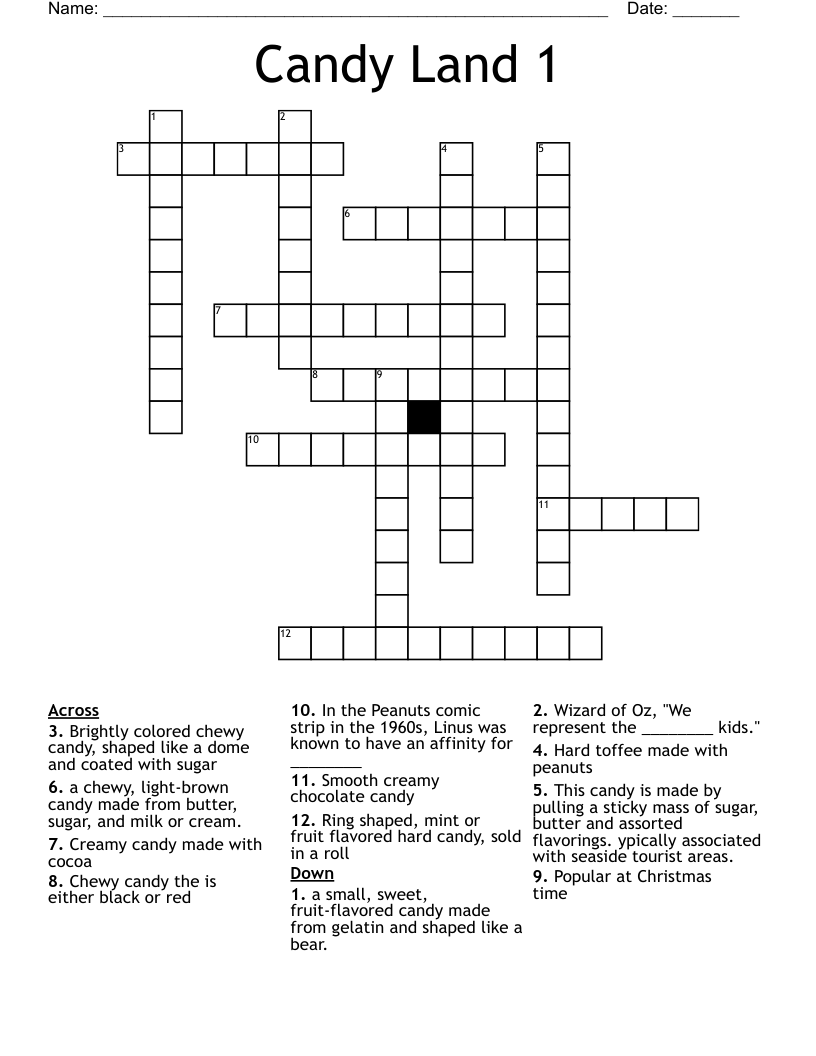 Candy Land 1 Crossword WordMint