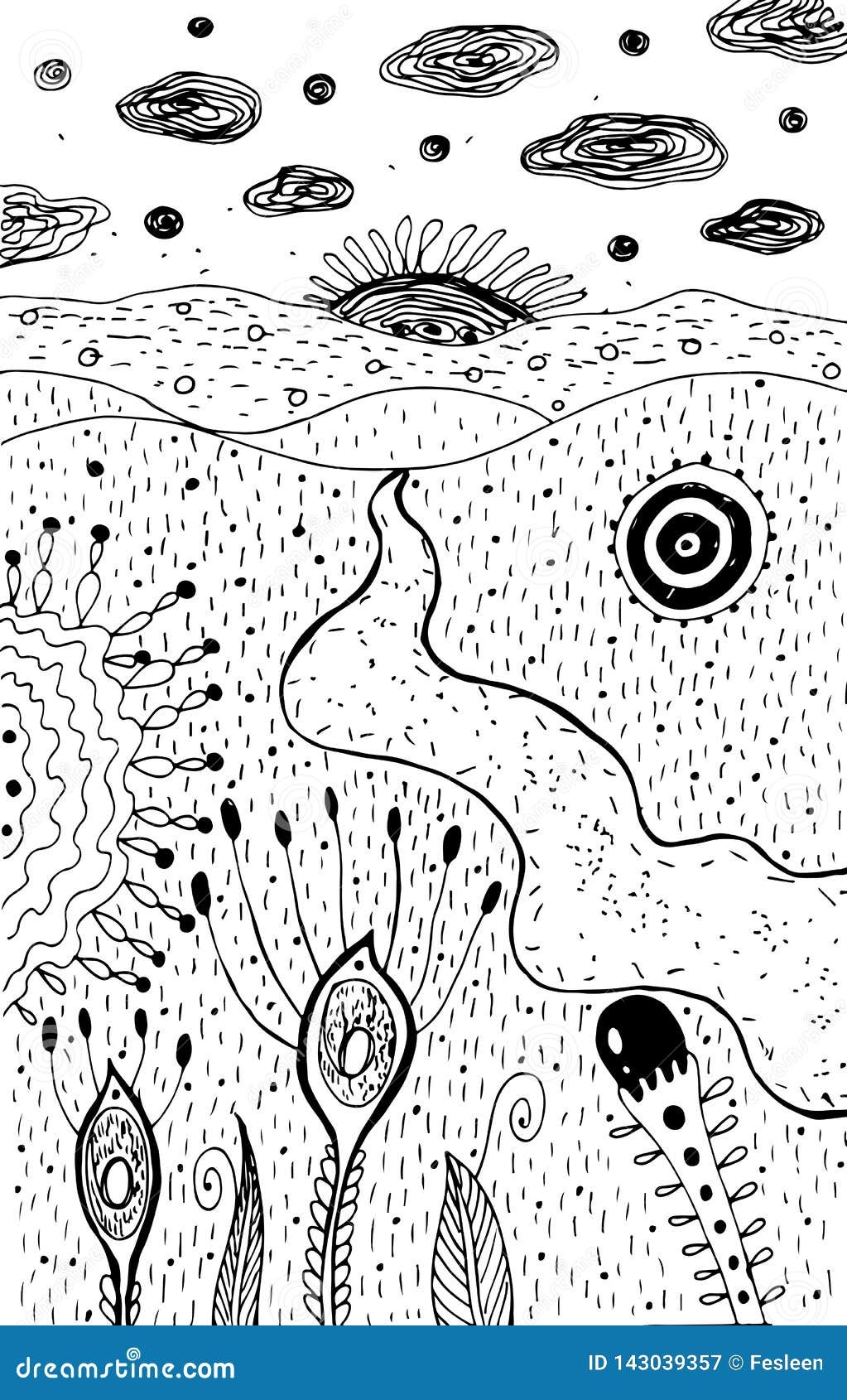 psychedelic coloring page landscape