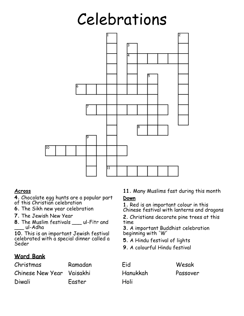Celebrations Crossword WordMint