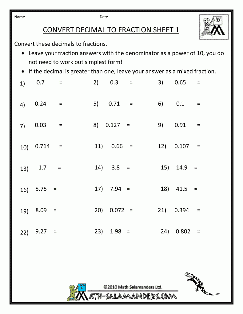 Changing Fractions To Decimals Worksheets 5th Grade Changing Fractions To Decimals Worksheets 5th Grade