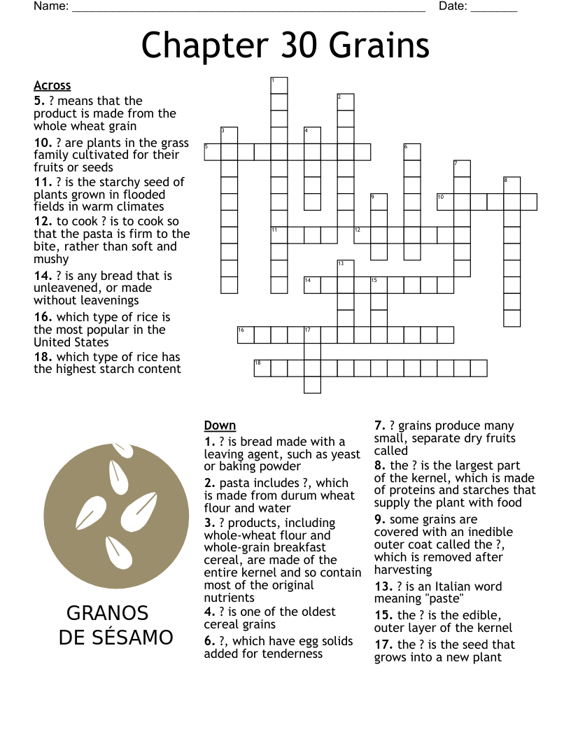 Chapter 30 Grains Crossword WordMint