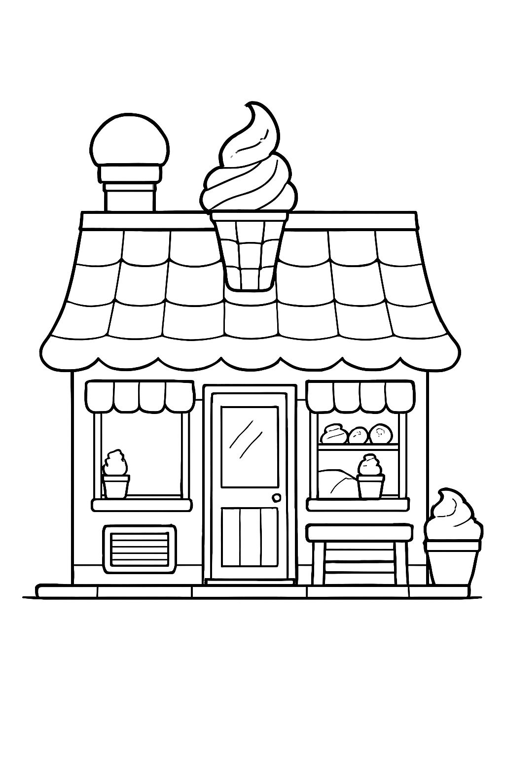Charming Cartoon Ice Cream Shop Line Drawing Coloring Page Playground