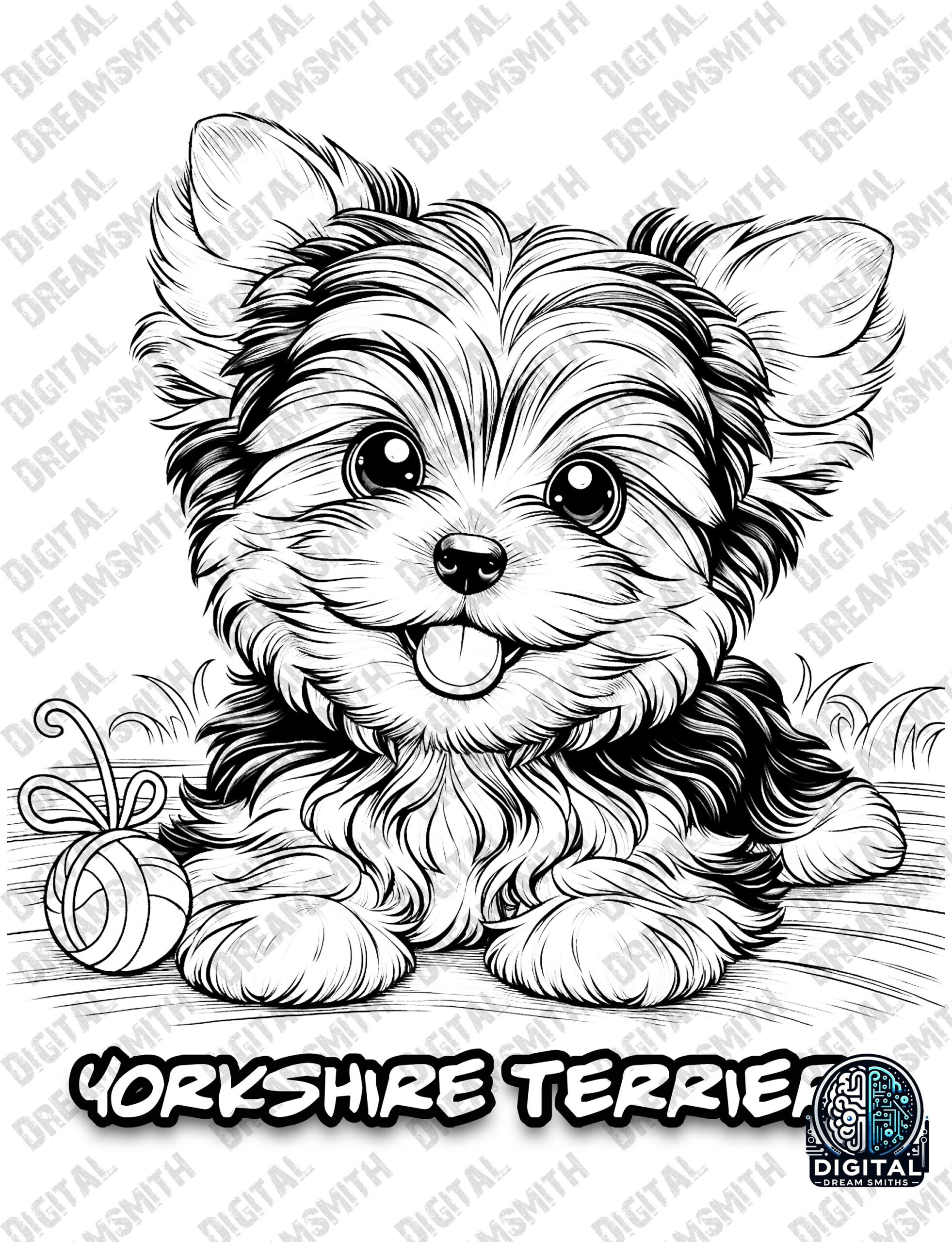 Charming Yorkshire Terrier Puppy Coloring Page Printable PDF For All Ages Instant Download Etsy