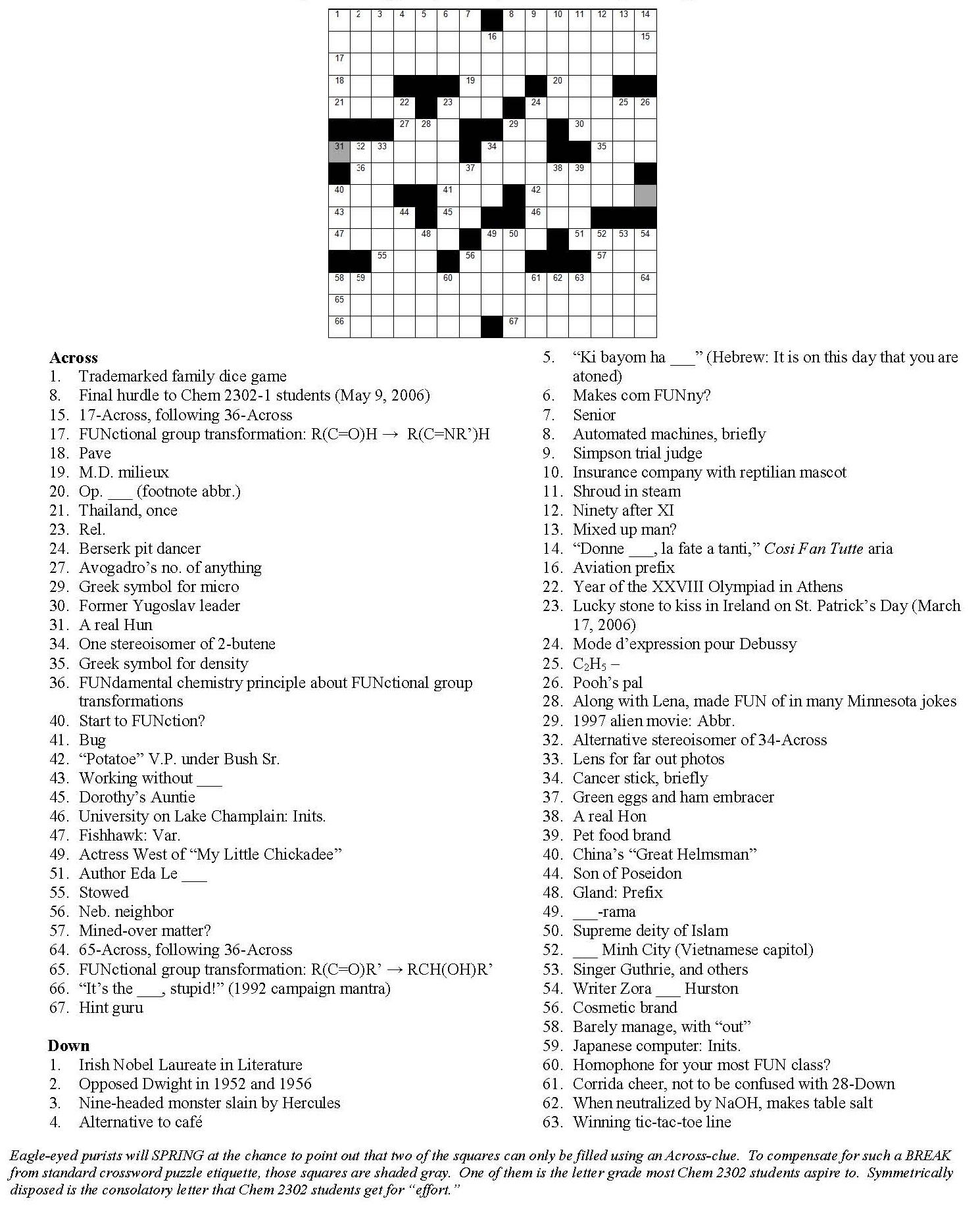 Chemistry Crossword Puzzle