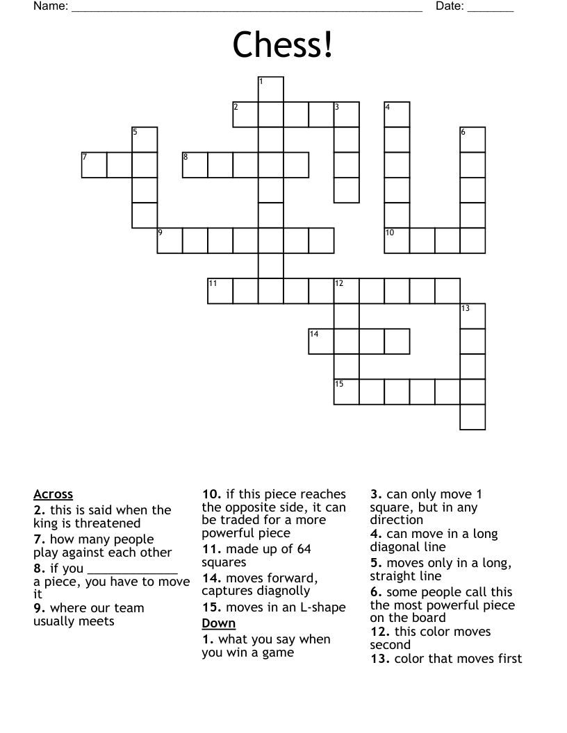 Chess Crossword WordMint Chess Crossword WordMint