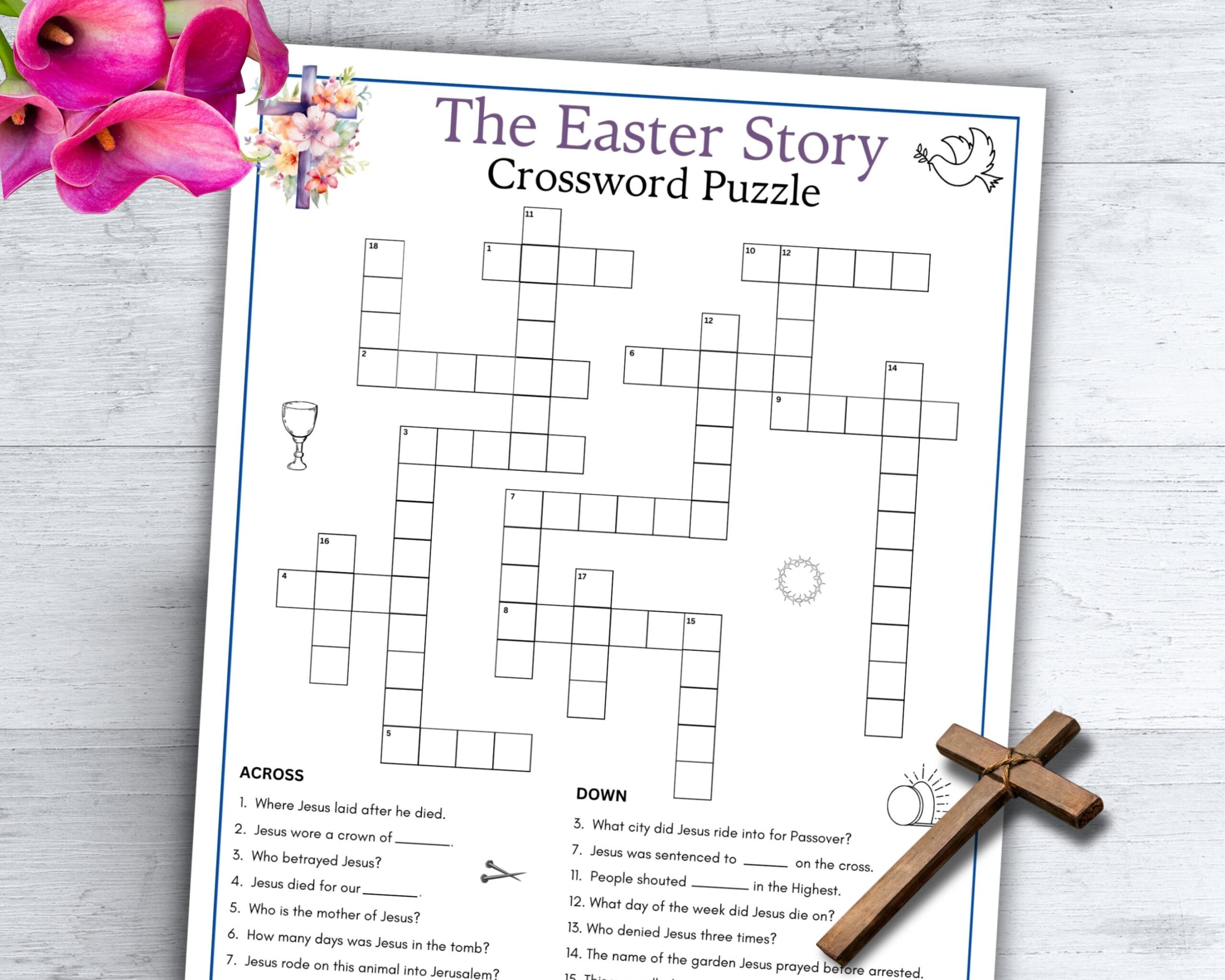 Christian Easter Crossword Puzzle Easter Games Printable Holy Week Bible Activity Word Game Easter Story Trivia Religious Quiz Kids Adults Etsy