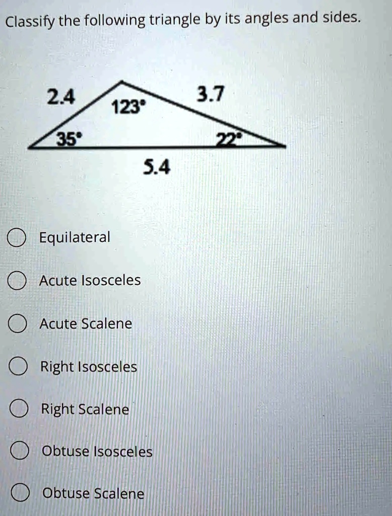 classify the following triangle as acute