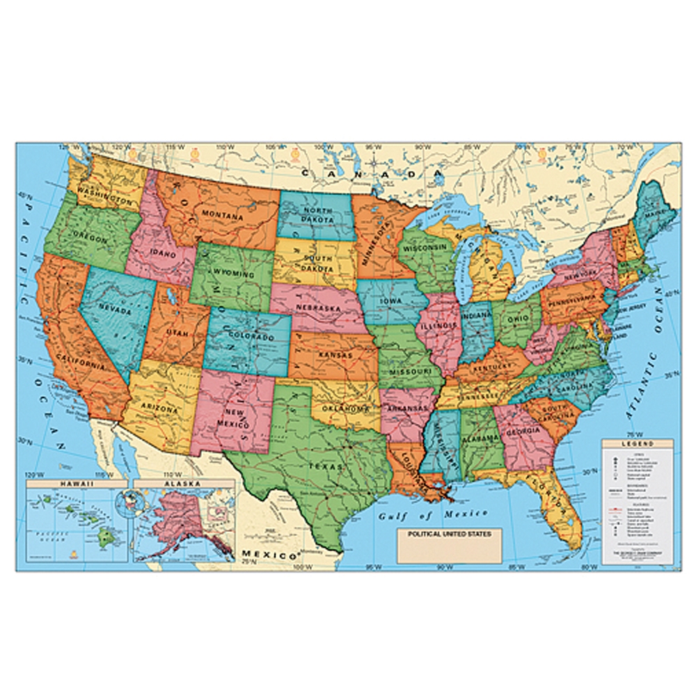 Classroom Maps Globes Laminated Political Poster Map United States Classroom Maps Globes Laminated Political Poster Map United States
