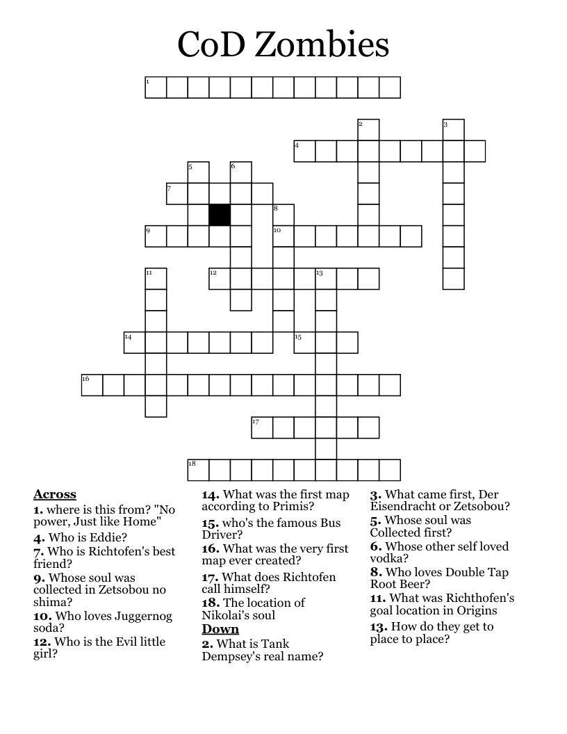 CoD Zombies Crossword WordMint