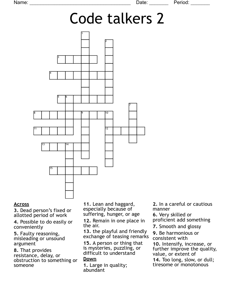 Code Talkers 2 Crossword WordMint Code Talkers 2 Crossword WordMint