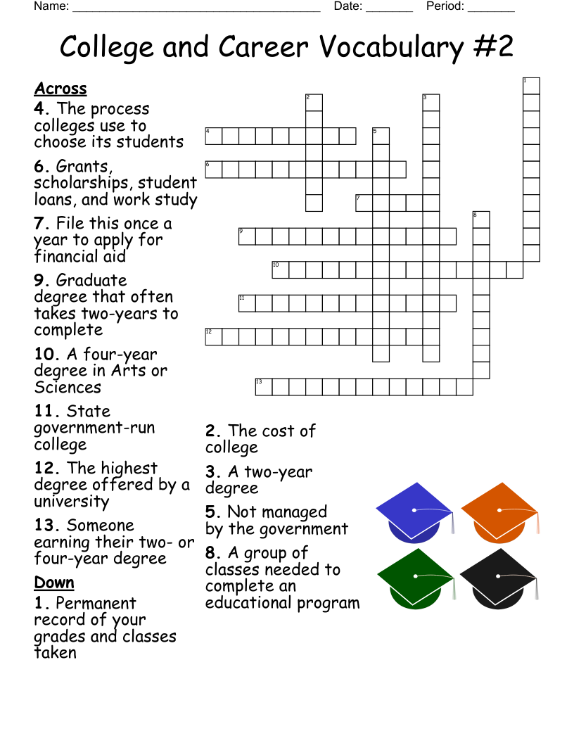 College And Career Vocabulary 2 Crossword WordMint