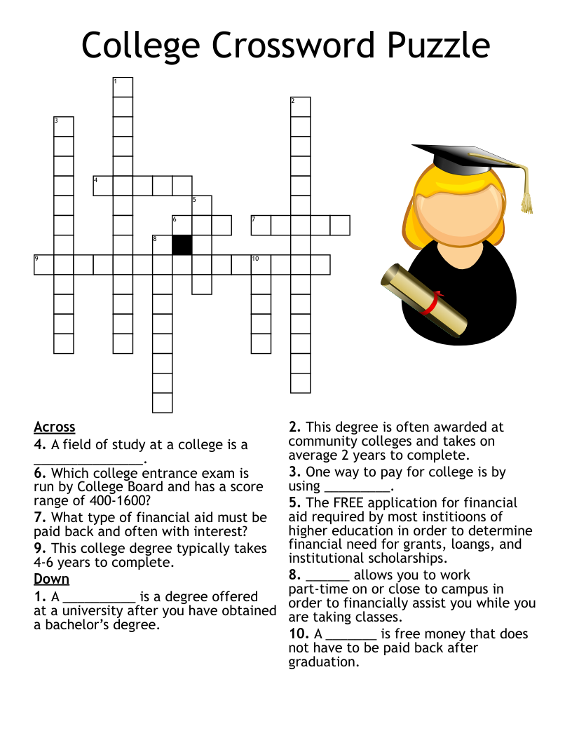 College Crossword Puzzle WordMint