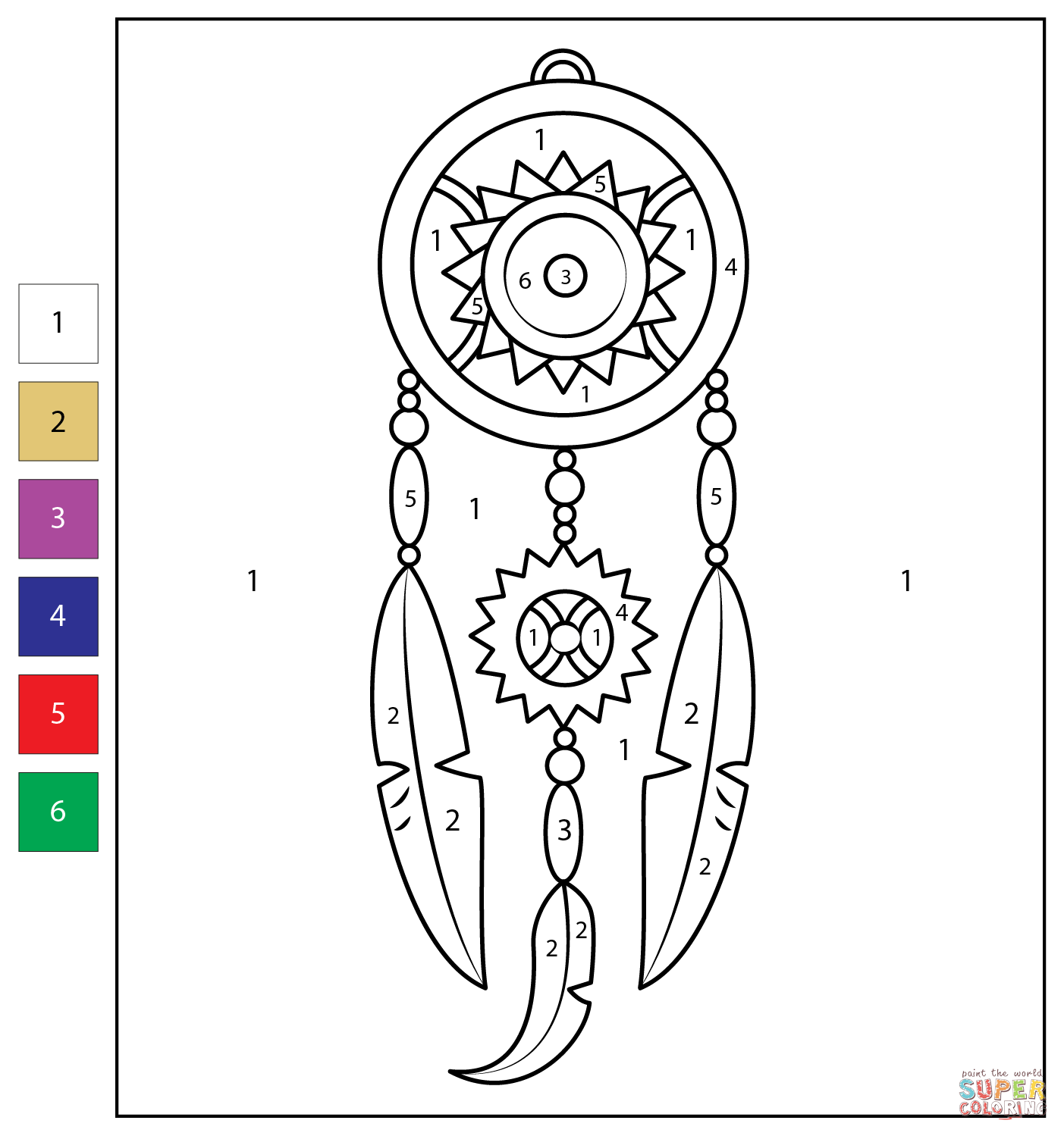 Color By Number Dreamcatcher Coloring Page Free Printable