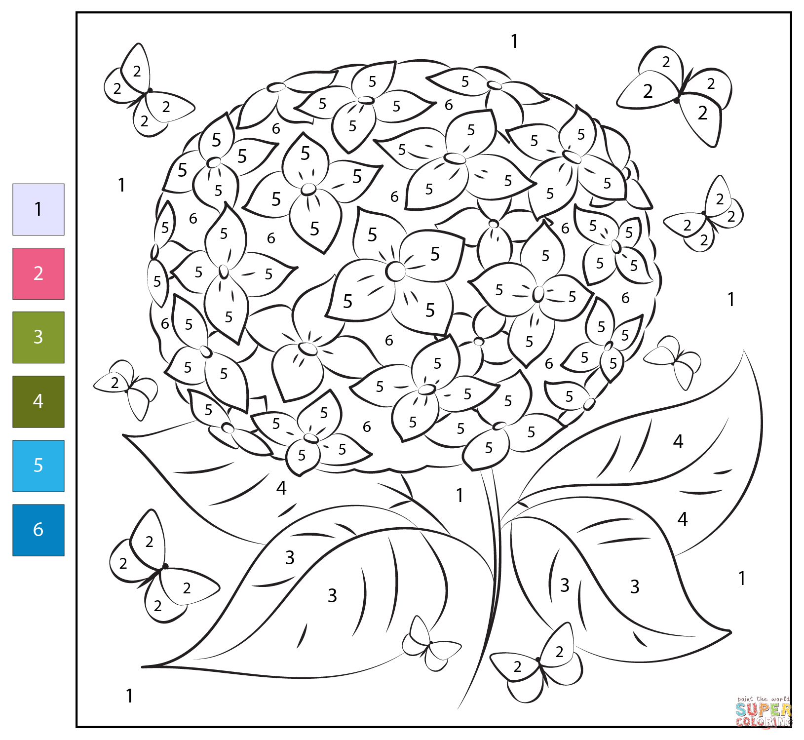 Color By Number Hydrangea Coloring Page Free Printable Color By Number Hydrangea Coloring Page Free Printable