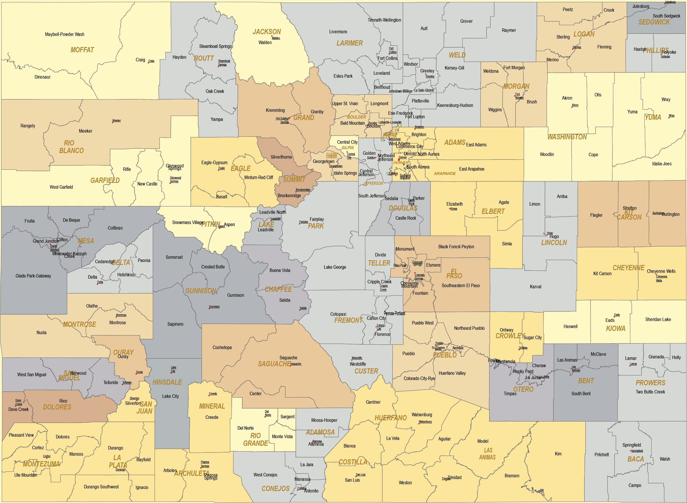 colorado county map with cities