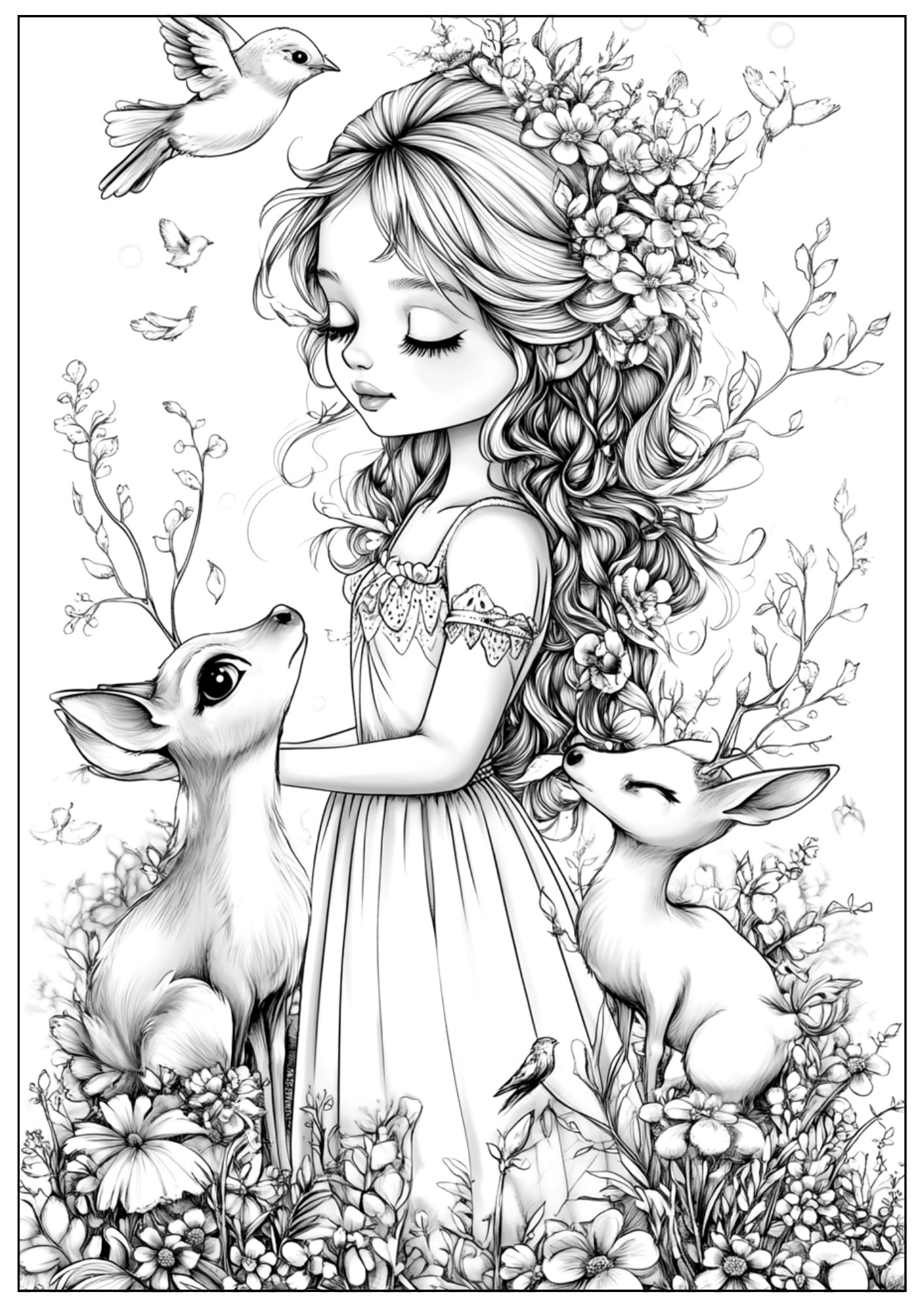 Coloriage Nature Enchant e Avec F e Et Faons