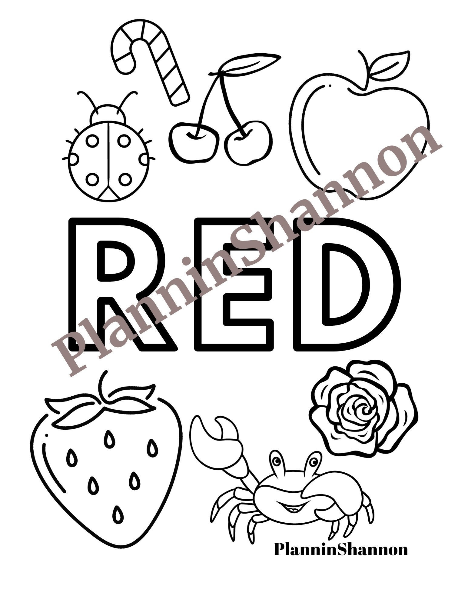 Coloring Page Kids Red Color Sheet Color Words Printable Etsy