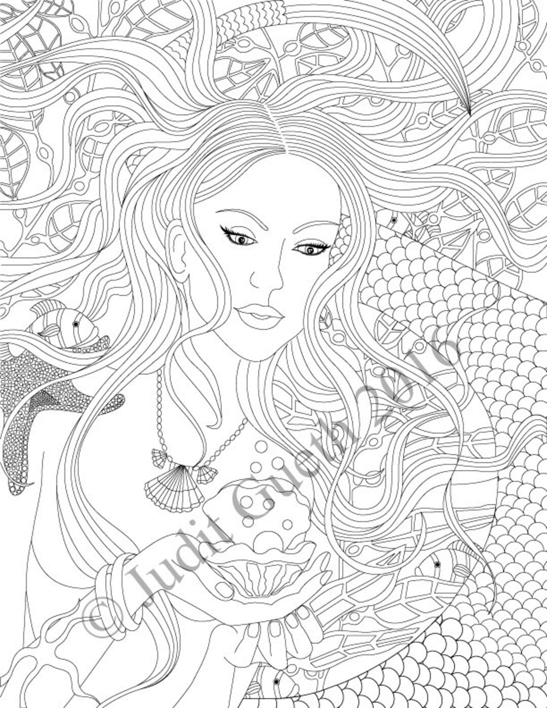 Coloring Page Mermaid Etsy Coloring Page Mermaid Etsy