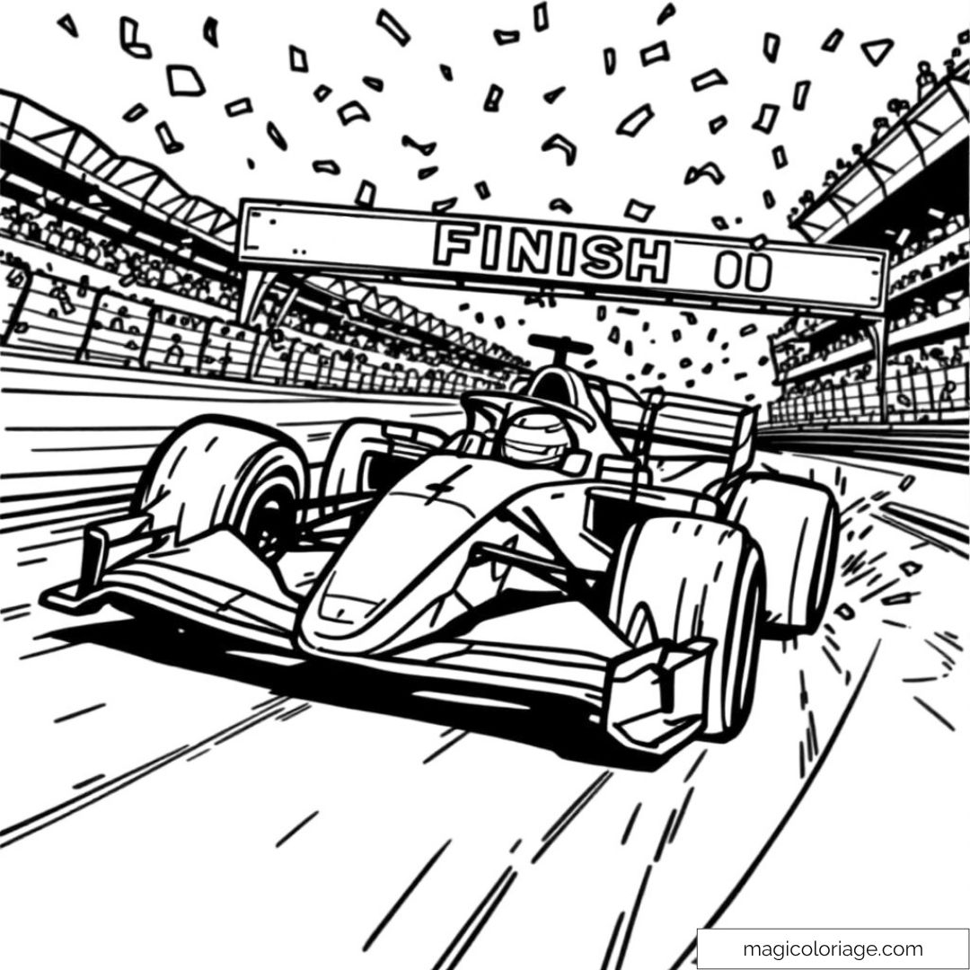 Coloring Page Of A Race Car Crossing The Finish Line