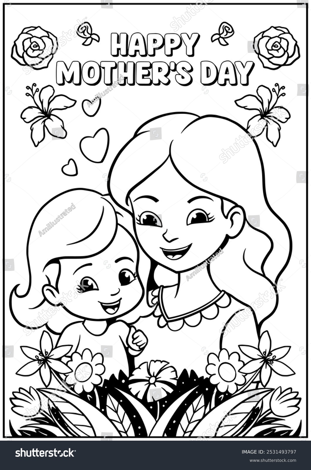 Coloring Page Outline Happy Mothers Day Stock Vector Royalty Free 2531493797 Shutterstock