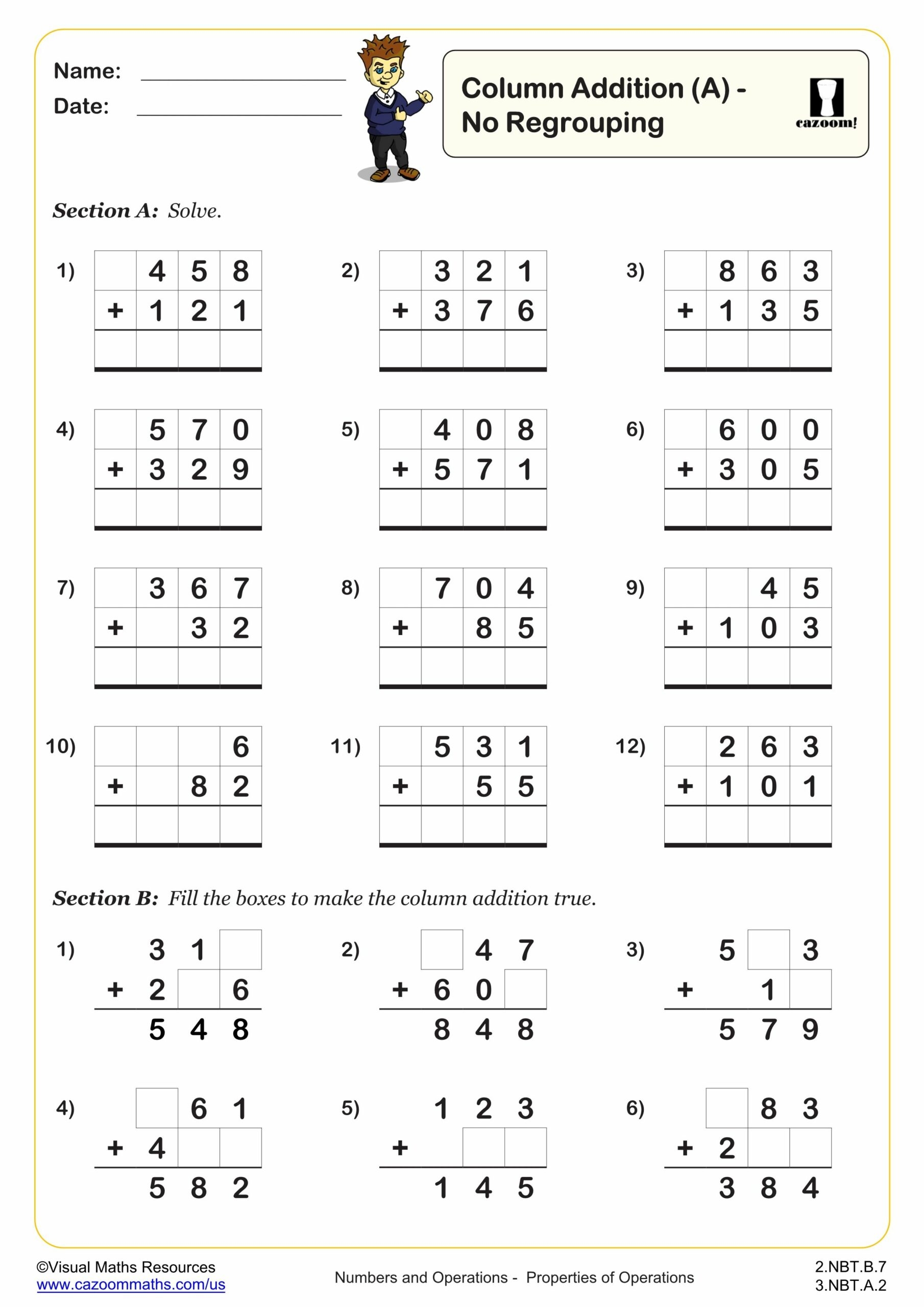 Column Addition A Worksheet 2nd Grade Addition Worksheets