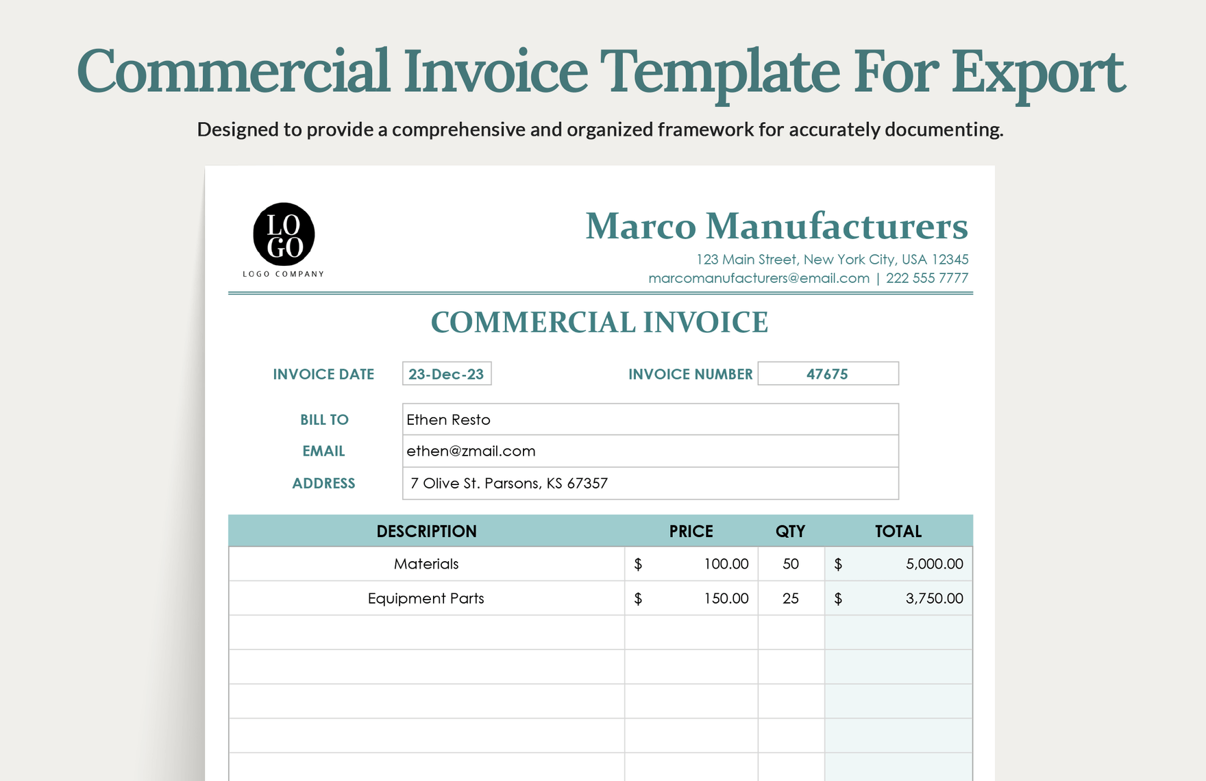 Commercial Invoice Template For Export In Google Docs Word Pages Excel Google Sheets Download Template