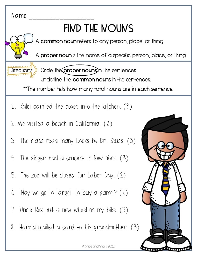 noun and common noun worksheet
