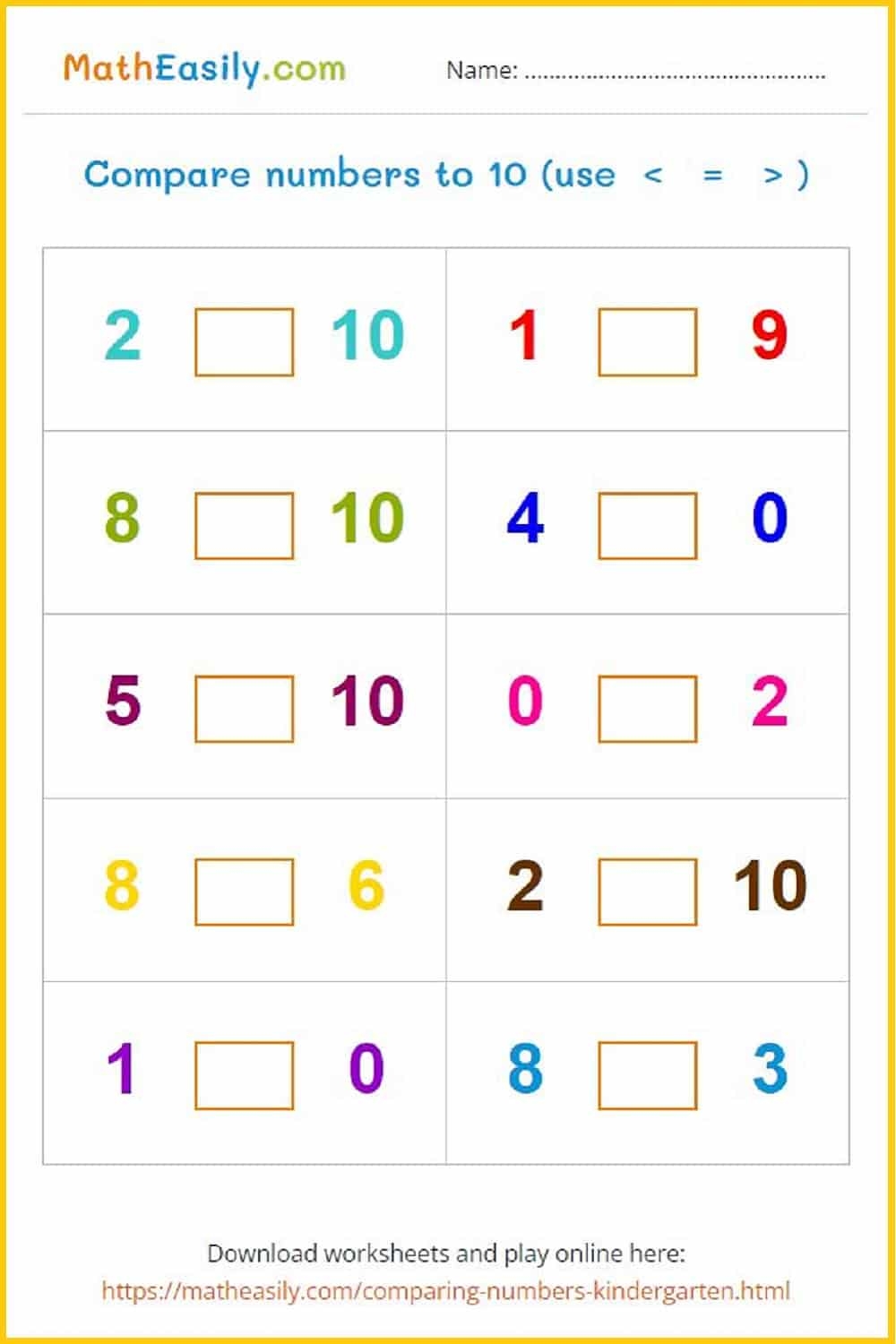 Comparing Numbers Games ONLINE Worksheets Comparing Numbers Games ONLINE Worksheets