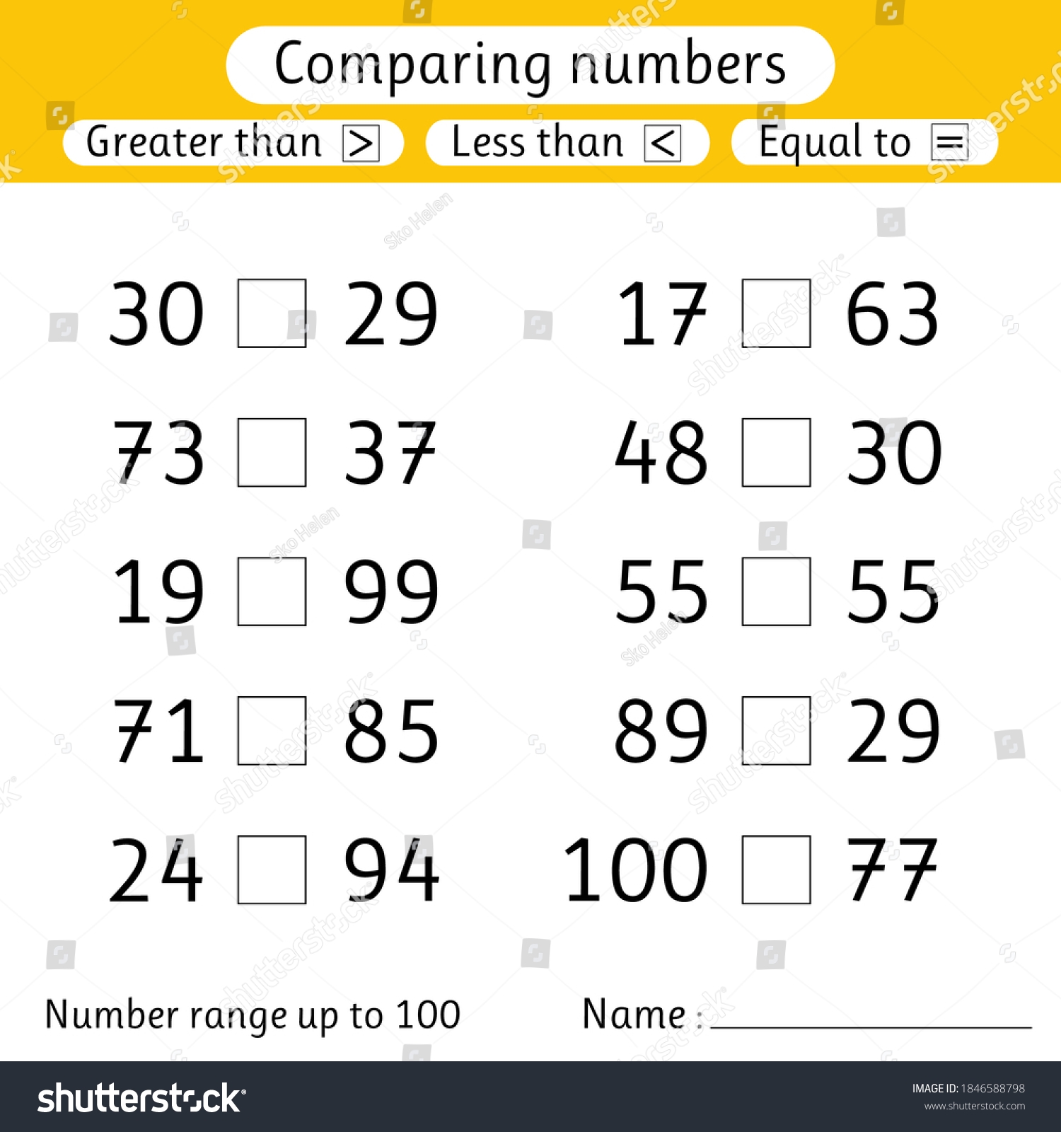 comparing numbers to 99 worksheet