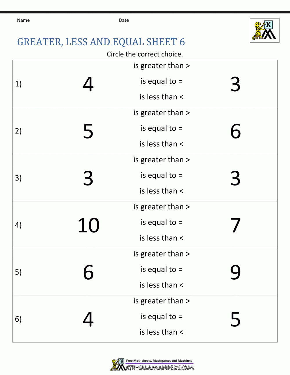Comparing Numbers Worksheet Comparing Numbers And Amounts Up To 10
