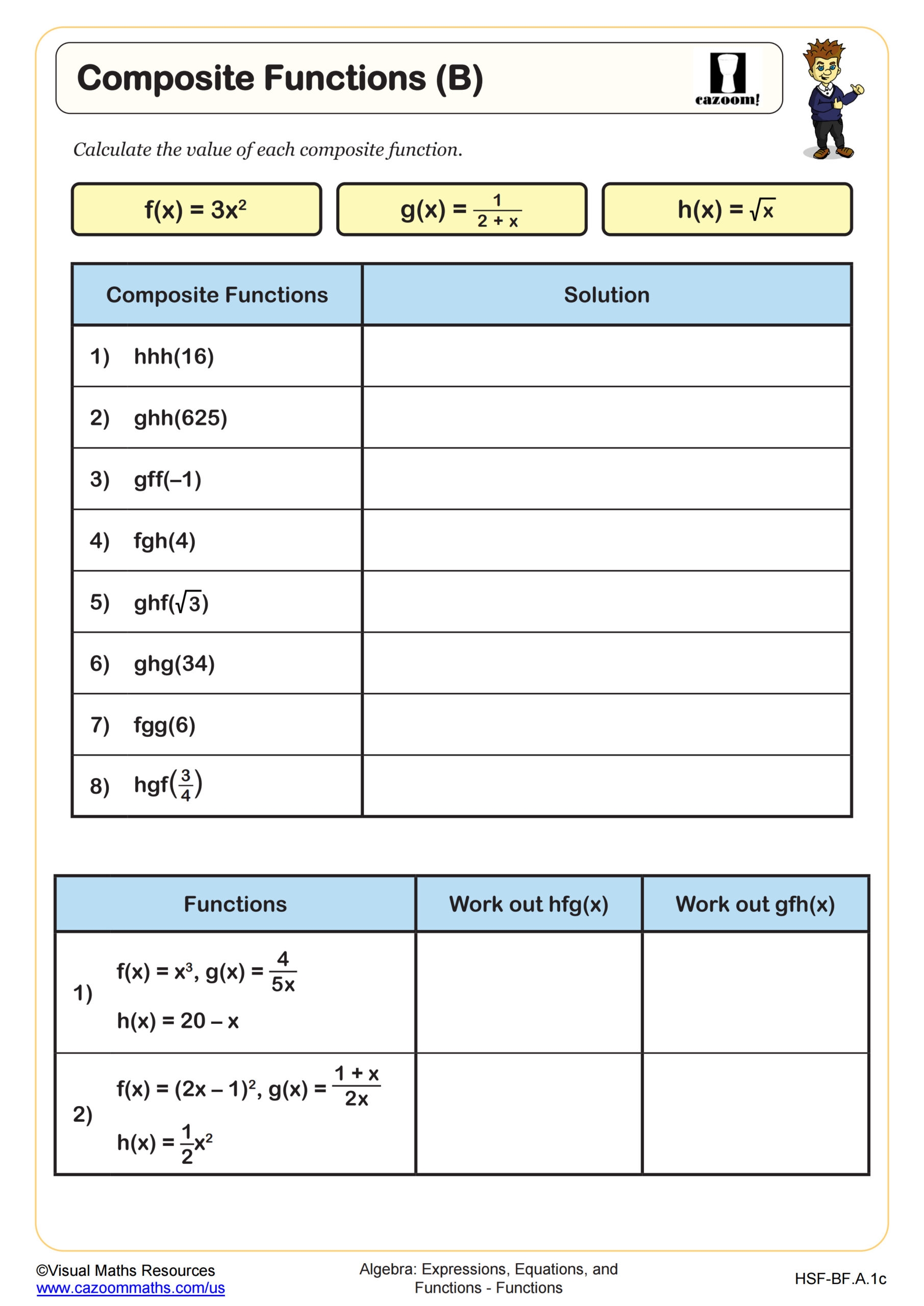 Composite Functions B Worksheet Algebra II PDF Worksheets