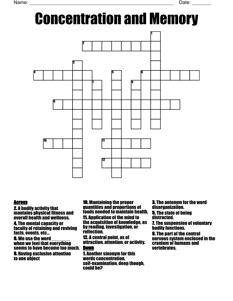 Concentration And Memory Crossword WordMint