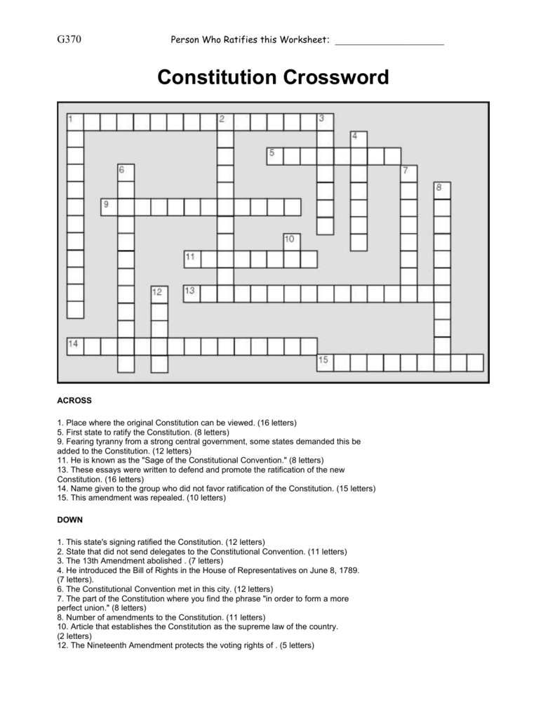 Constitution Crossword Worksheet US History Civics Constitution Crossword Worksheet US History Civics