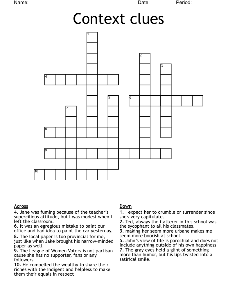 Context Clues Crossword WordMint Context Clues Crossword WordMint