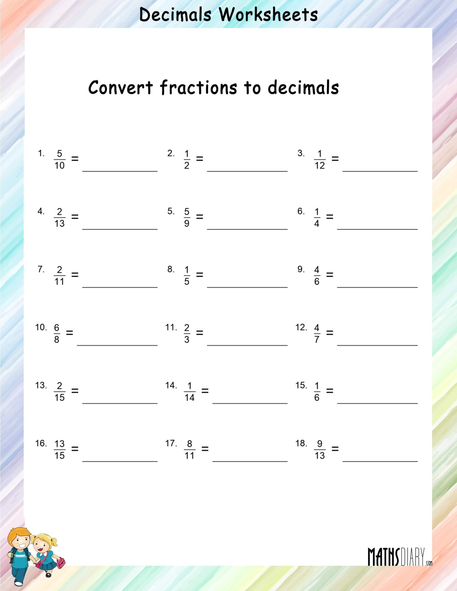 Convert Fractions To Decimals Worksheets Math Worksheets MathsDiary Convert Fractions To Decimals Worksheets Math Worksheets MathsDiary