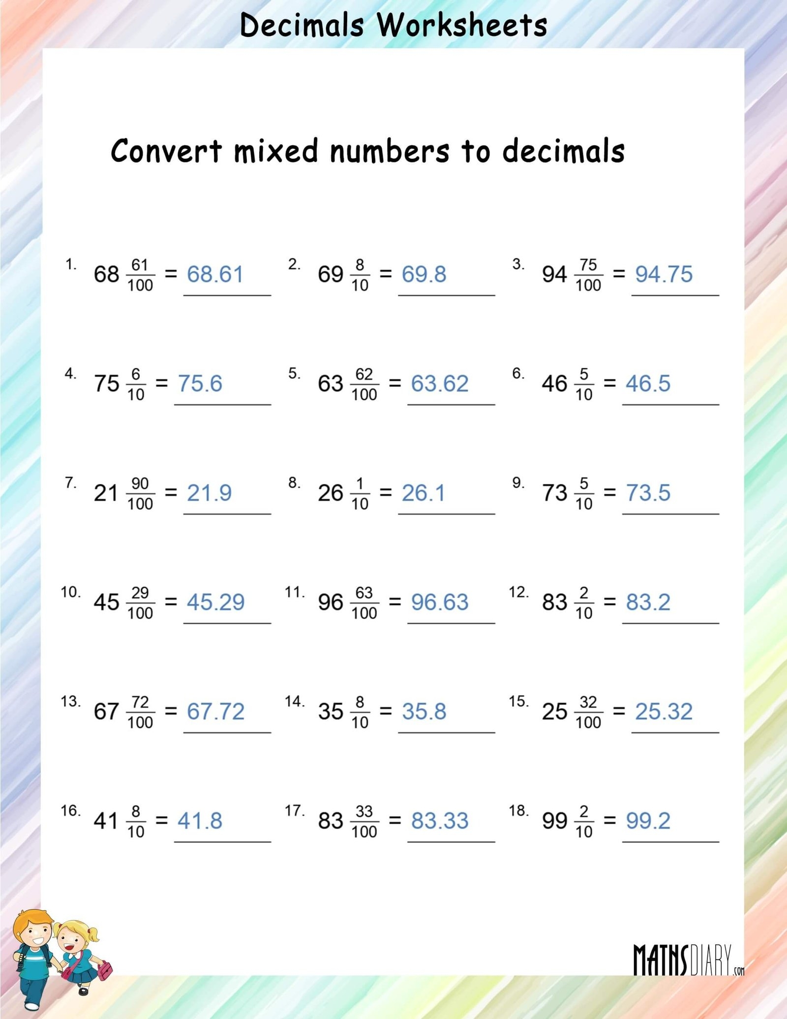 converting from fractions to decimals worksheet converting from fractions to decimals worksheet