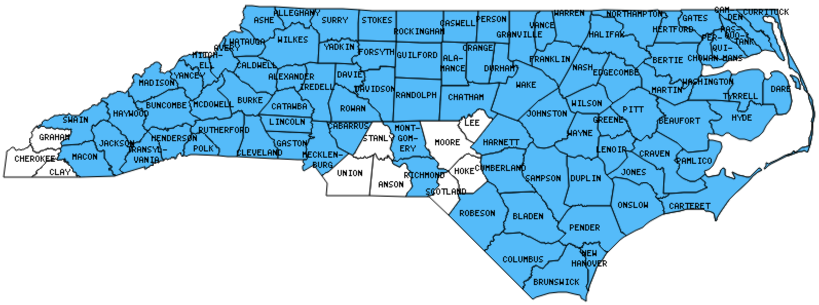 counties in north carolina map