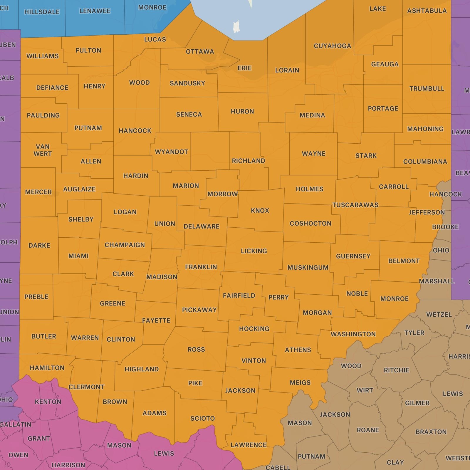 map of counties in ohio