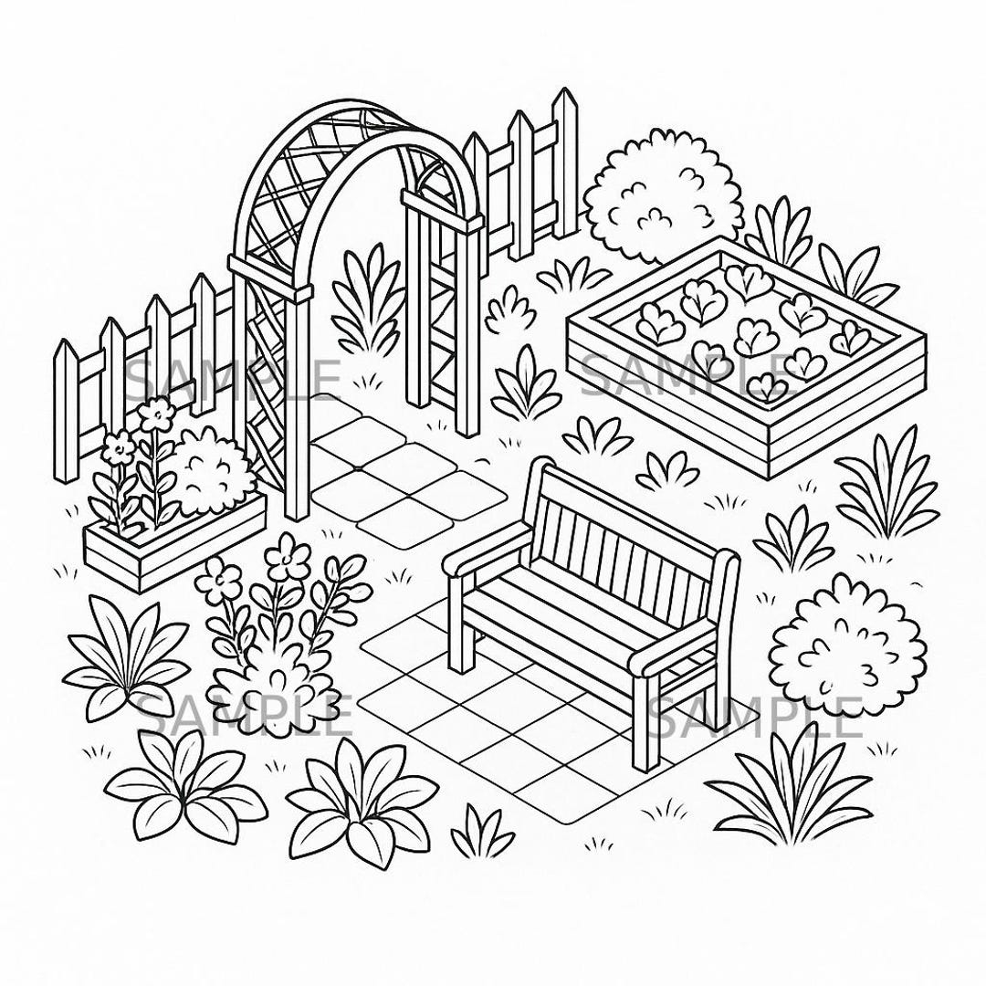 garden colouring in pages