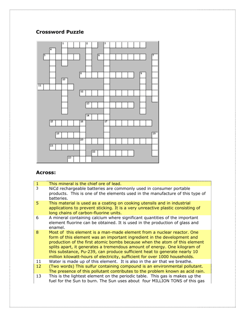 Crossword Puzzle Across 