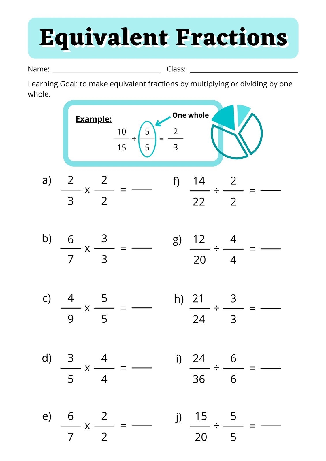 equivalent fractions worksheet grade 4