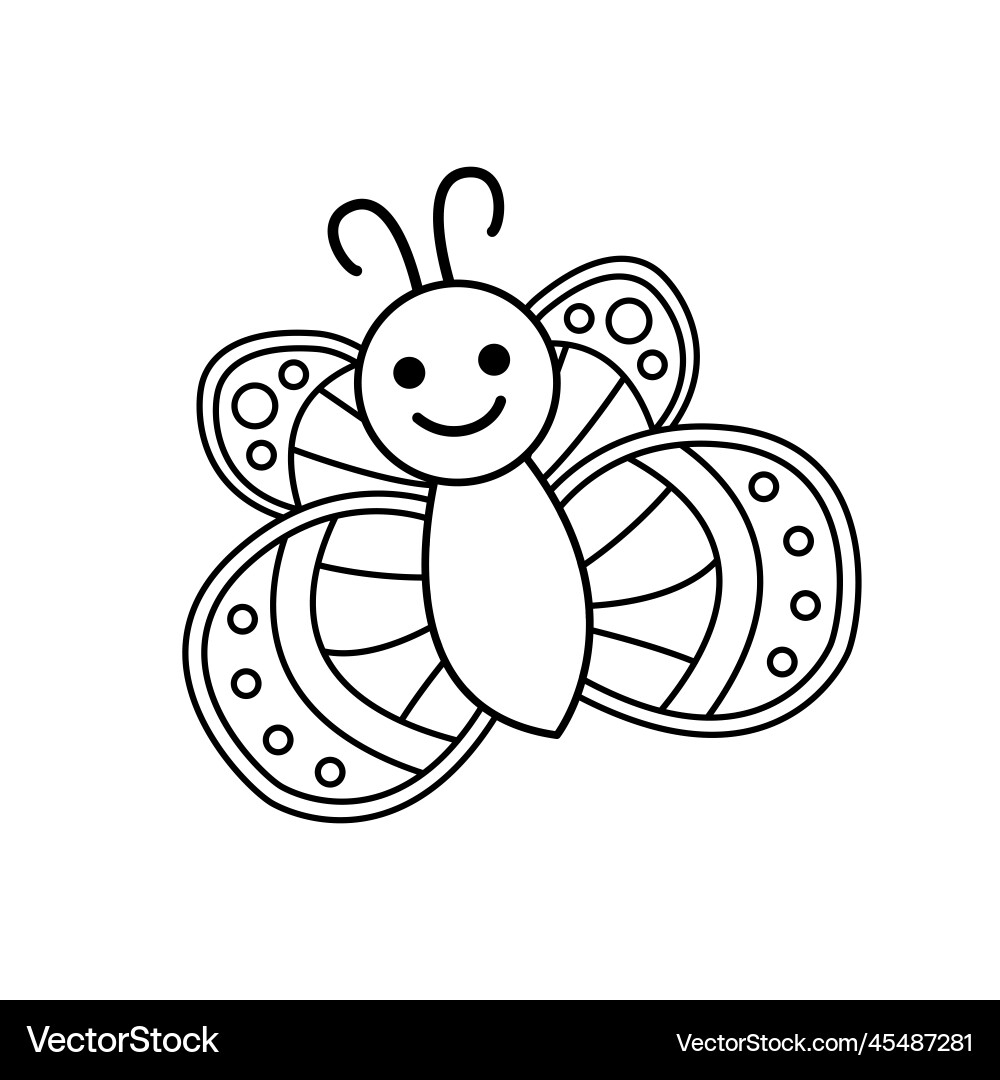 Cute Butterfly Coloring Page Black And White Royalty Free Vector VectorStock