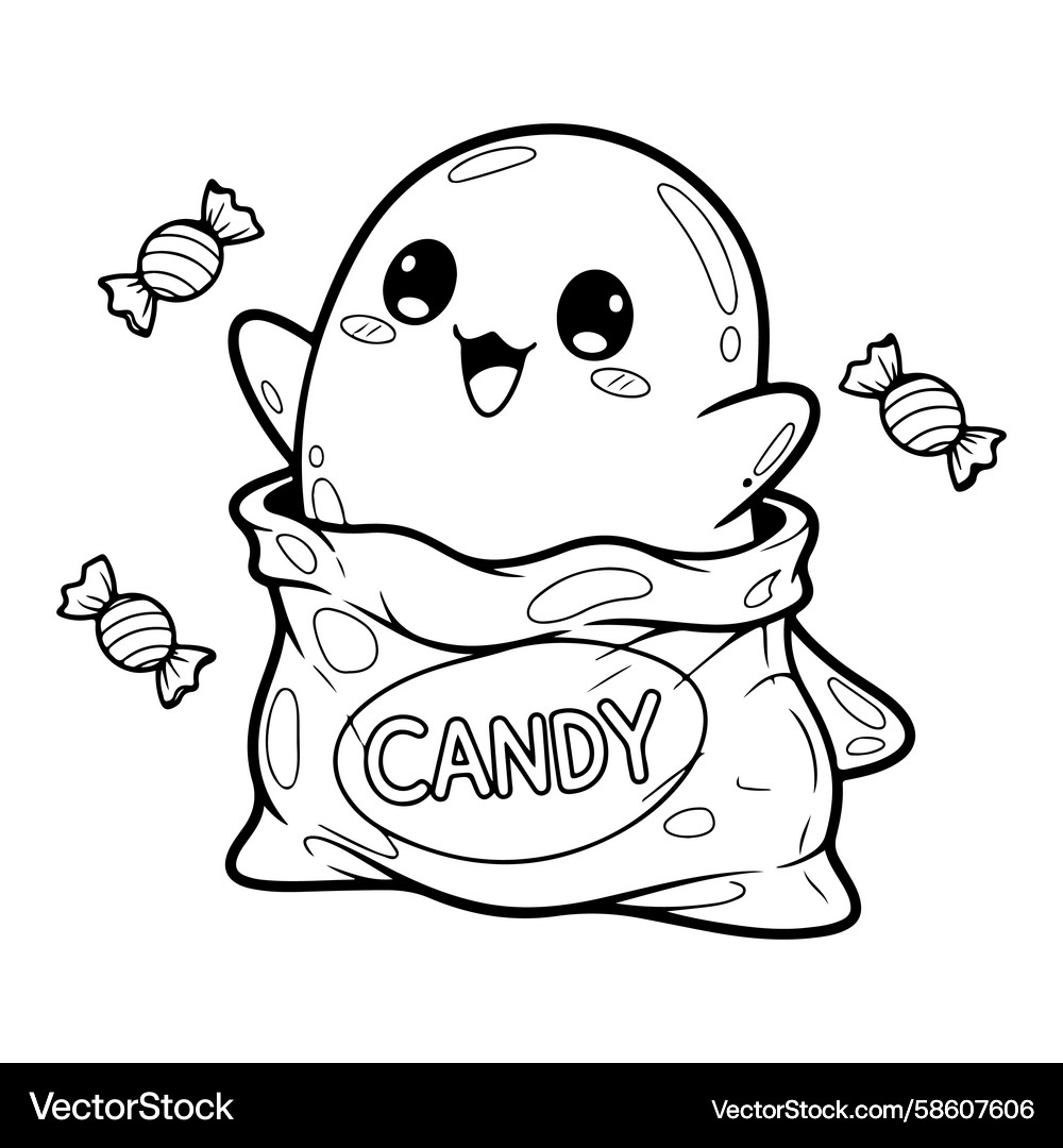 Cute Ghost Candy Bag Coloring Page Royalty Free Vector VectorStock Cute Ghost Candy Bag Coloring Page Royalty Free Vector VectorStock