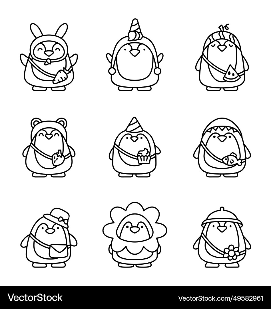 Cute Kawaii Penguin Coloring Page Cartoon Funny Royalty Free Vector VectorStock Cute Kawaii Penguin Coloring Page Cartoon Funny Royalty Free Vector VectorStock