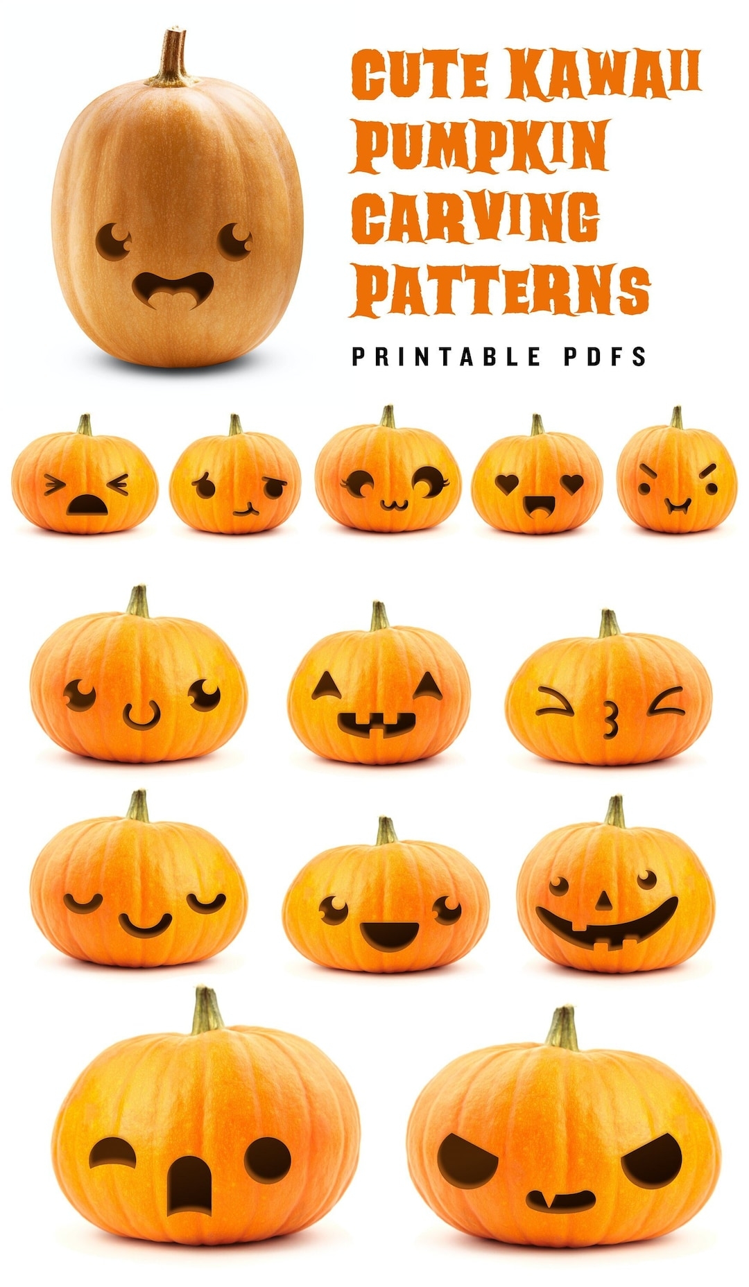 Cute Kawaii Pumpkin Carving Stencil For Halloween Simple Printable Patterns That Can Make Anyone Look Like A Pro Etsy