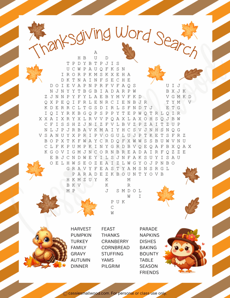 thanksgiving word search free printable